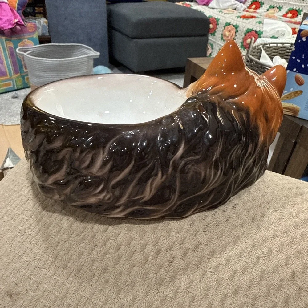 Vintage‎ Hand Painted Porcelain Cat Bowl Unknown Maker No Chips Or Cracks
